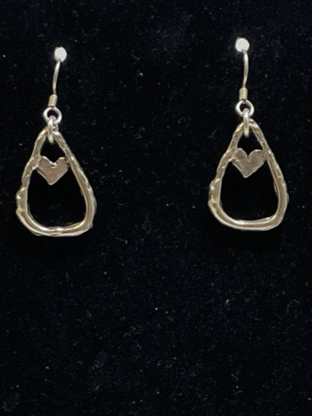 Vintage 925 Sterling Silver Artisan“Modernist” Teardrop Heart Hook Earrings 7g